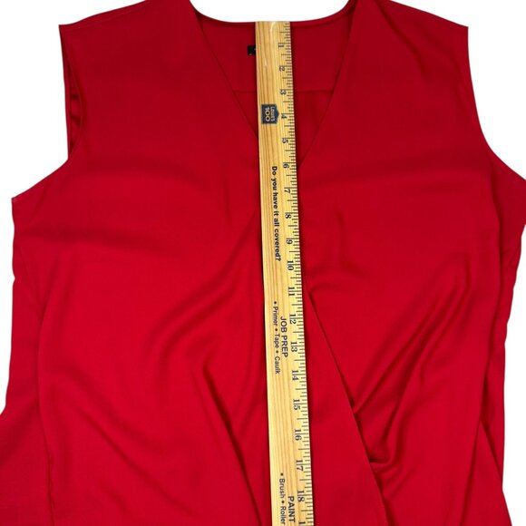 Ann Taylor Red Draped Faux Wrap Blouse Women’s Size M | Sleeveless V-Neck Top - Picture 7 of 8